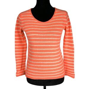 Uniqlo Orange White Striped Cashmere Sweater Rolled Neck Crew Neck Long Sleeve